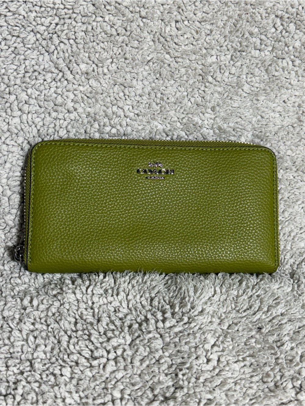 Coach Olive Green Pebbled Leather Zip-Around Wallet